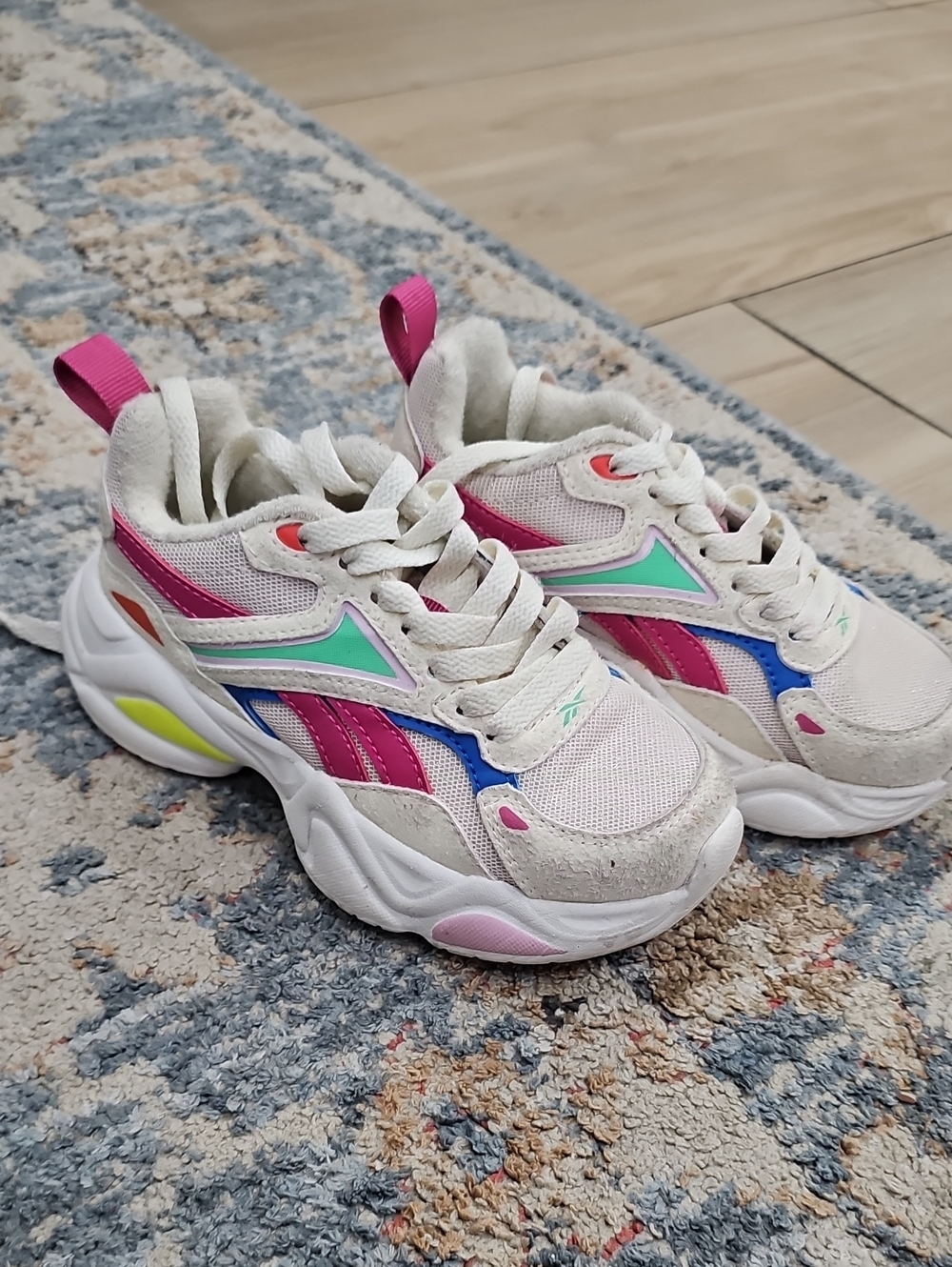 Reebok White Sneakers with Pink, Mint & Blue Accents